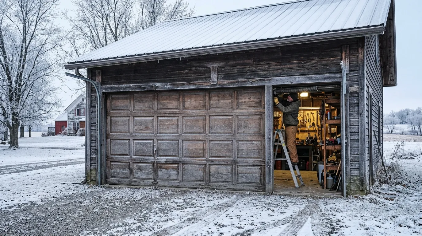 Garage door detail illustrating garage door repair for fenton's 1960s-70s housing stock