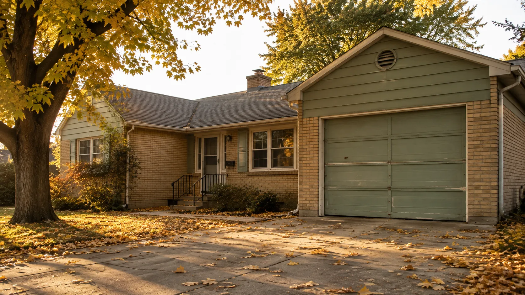 Older Fenton Michigan garage door being inspected for repair or replacement