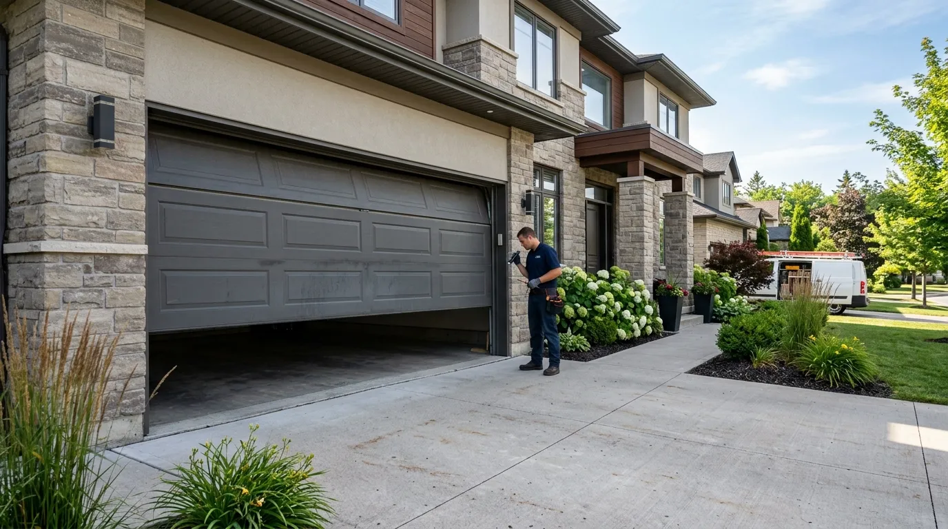 Garage door detail illustrating what actually happens when you call for a garage door repair in fenton