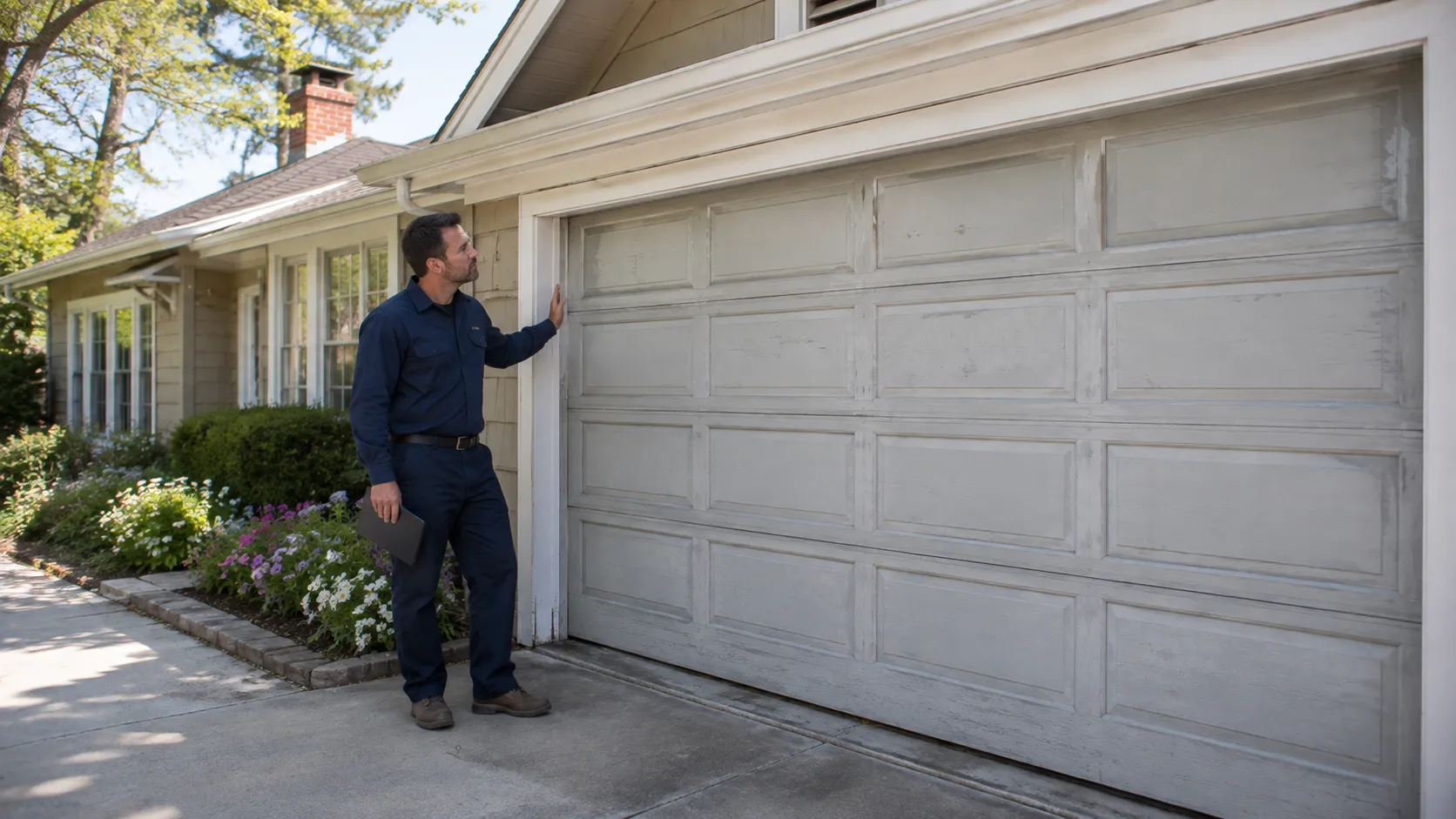 Garage door detail illustrating what an older fenton garage door is actually worth fixing